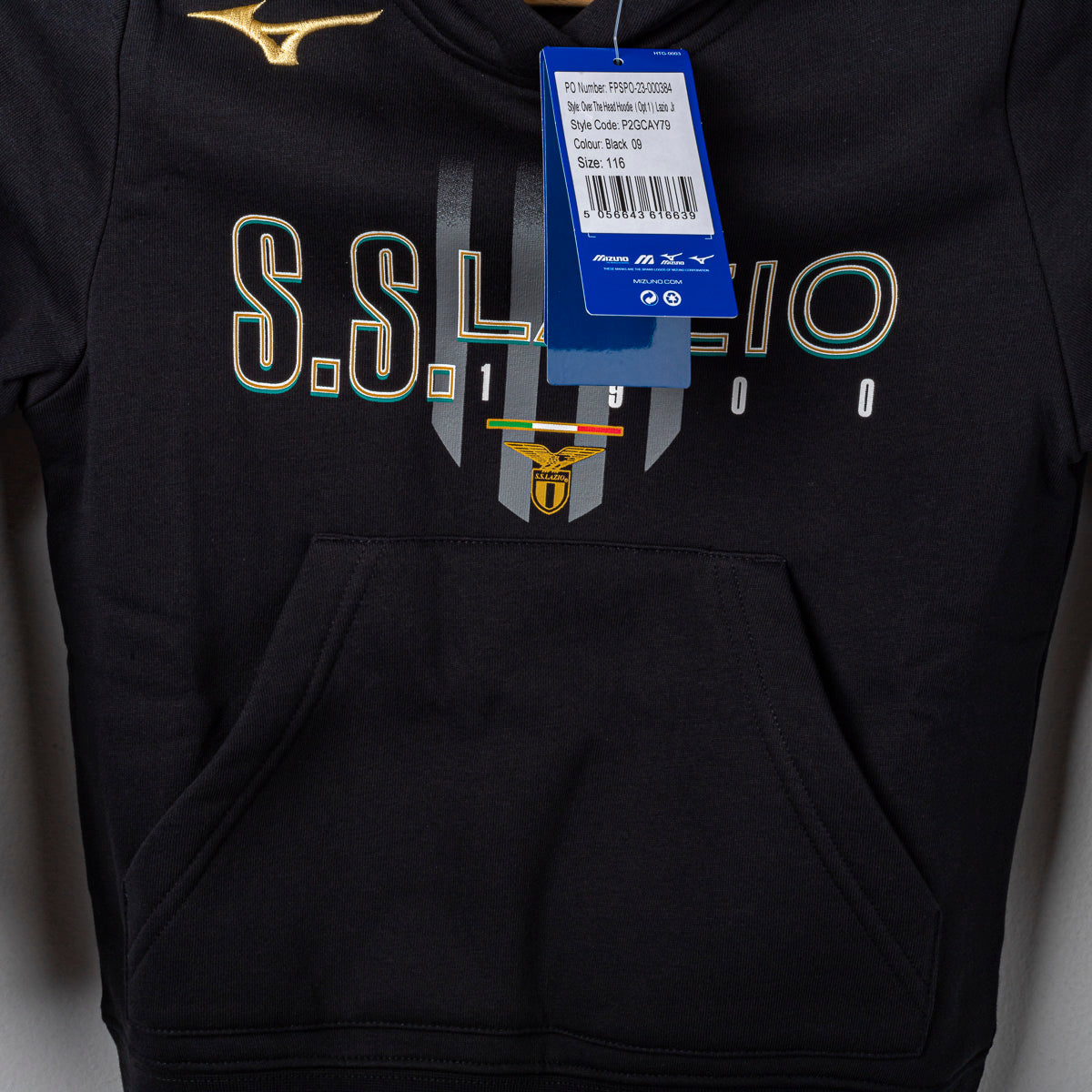 Felpa con Cappuccio Bambino SS Lazio Mizuno Nera 2023/2024