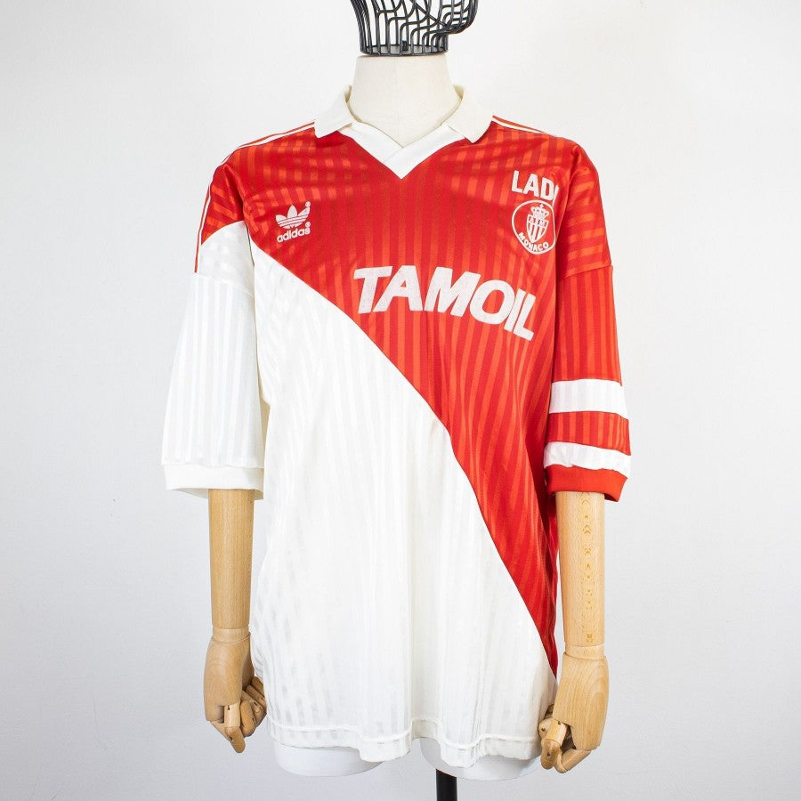 Maillot Vintage AS Monaco Le Coq Sportif – Blanc/rouge, Coton, Taille XS