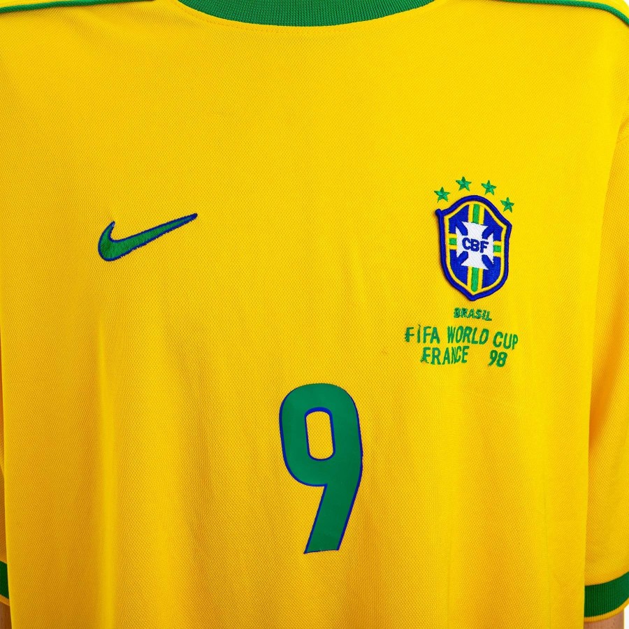 BRAZIL HOME JERSEY NIKE FRANCE 98 WORLD CUP RONALDO N9 WITH DATE
