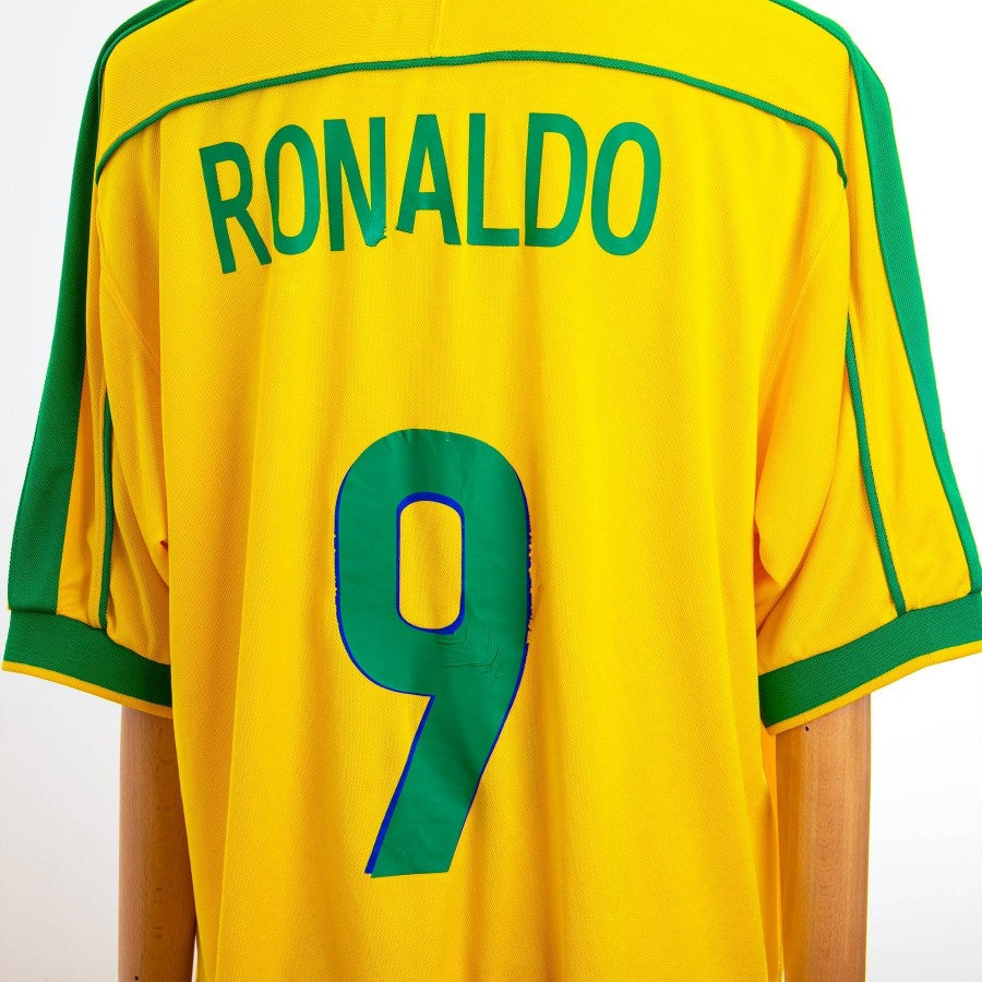 BRAZIL HOME JERSEY NIKE FRANCE 98 WORLD CUP RONALDO N9 WITH DATE